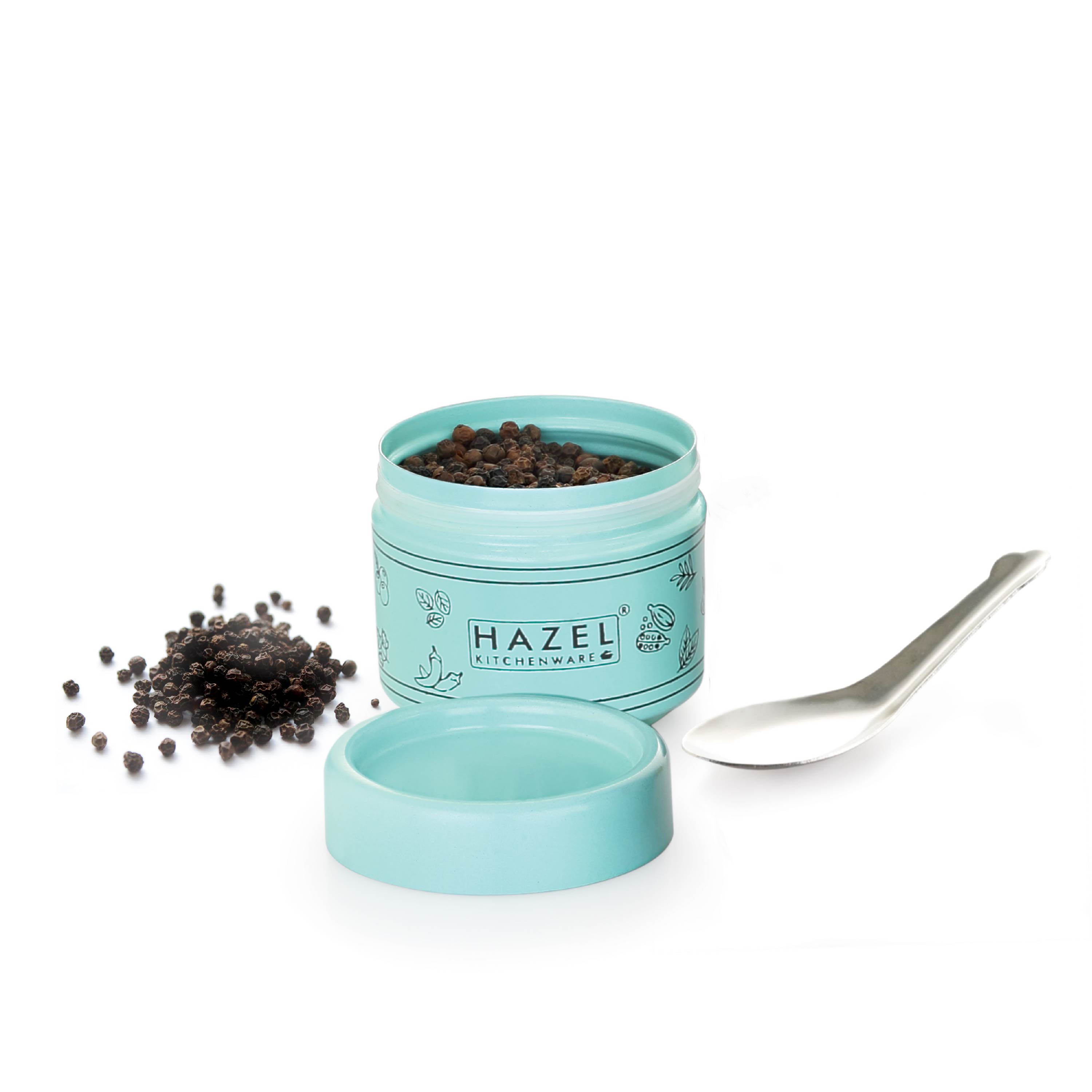 HAZEL Masala Container Set with Spoon | Airtight GI Steel Spice Box for Kitchen Storage, Sky Blue