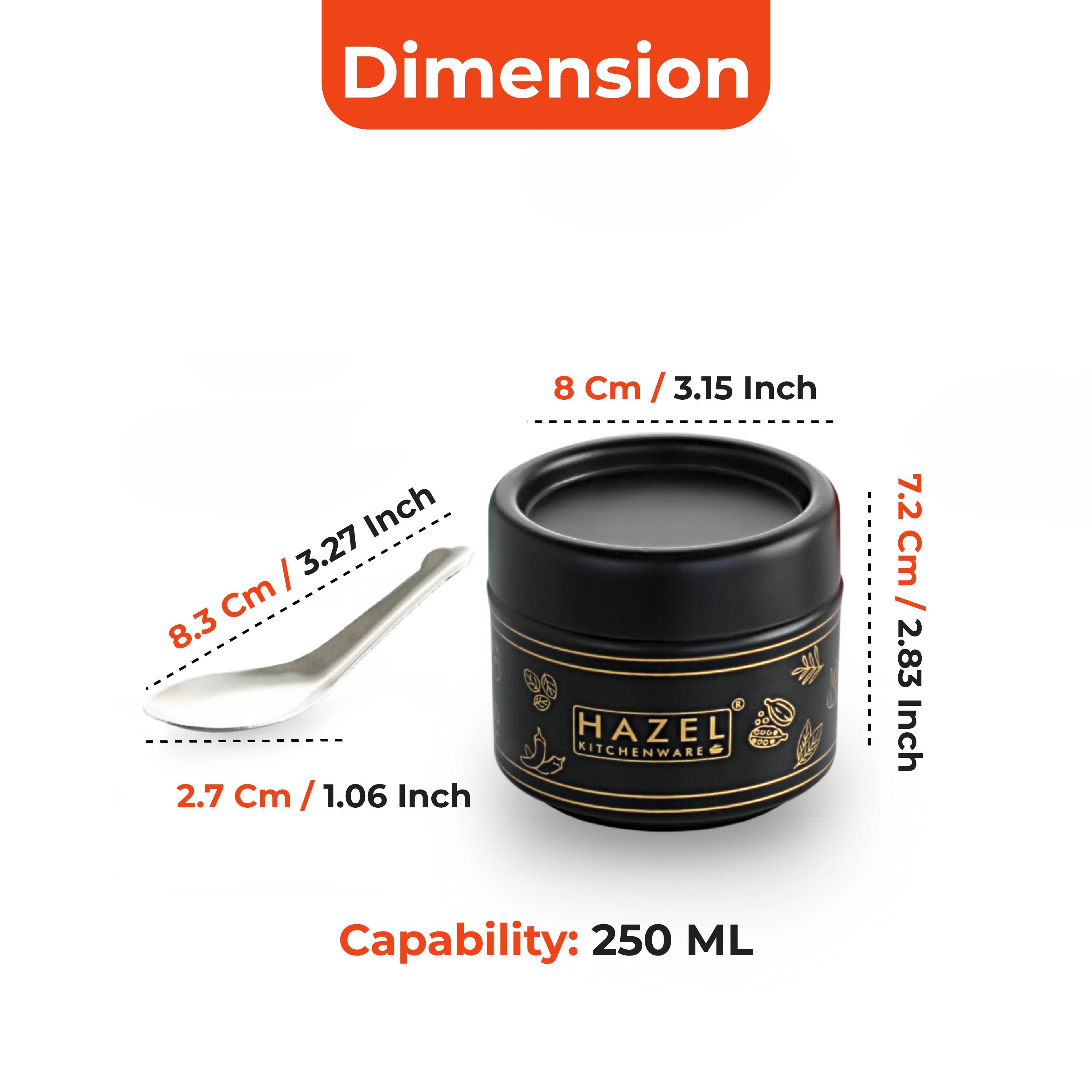 HAZEL GI Masala Container with Spoon | Spice Box for Kitchen | Airtight & Traditional Design, 6 Containers with 6 Spoons