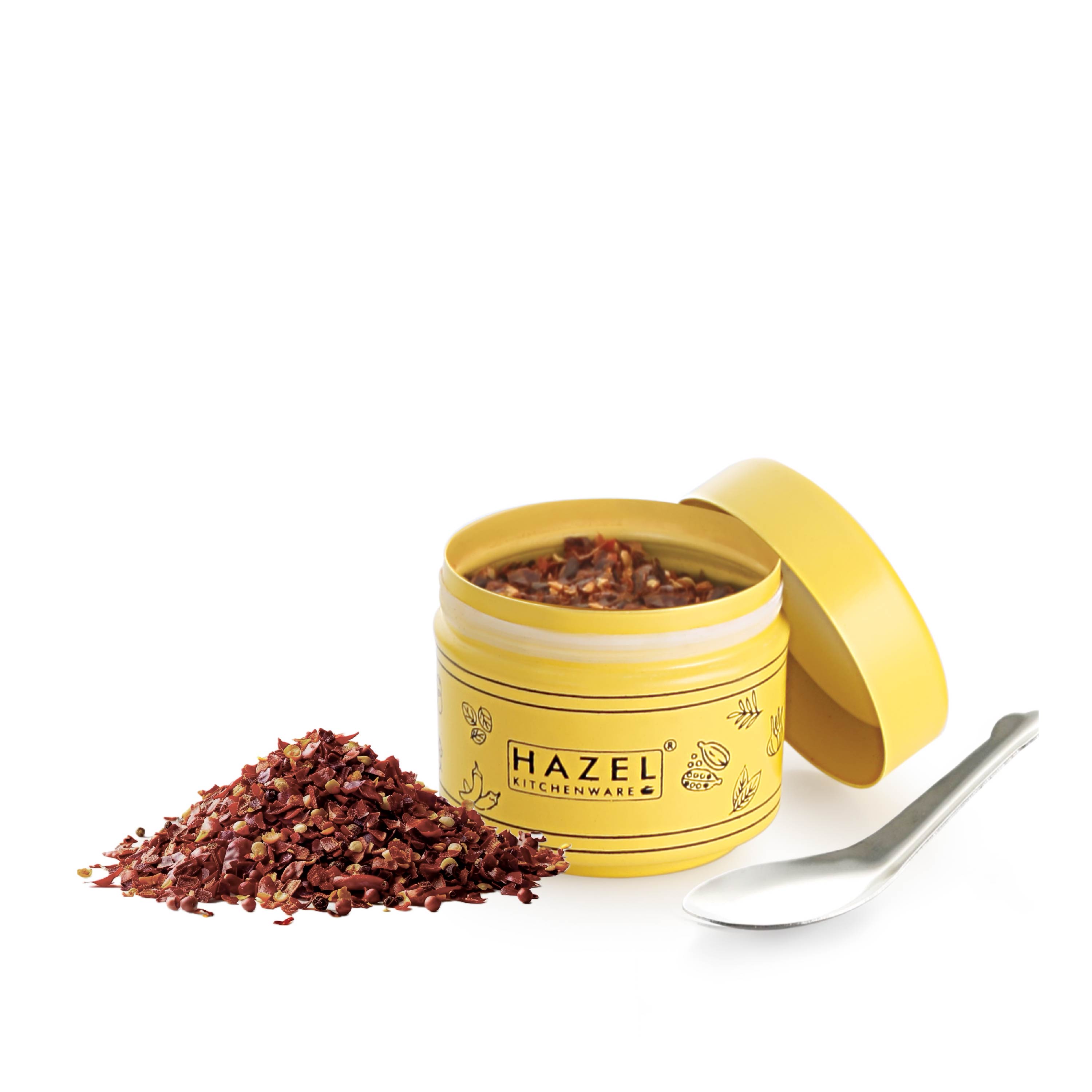 HAZEL Masala Container Set with Spoon | Airtight GI Steel Spice Box for Kitchen Storage, Yellow