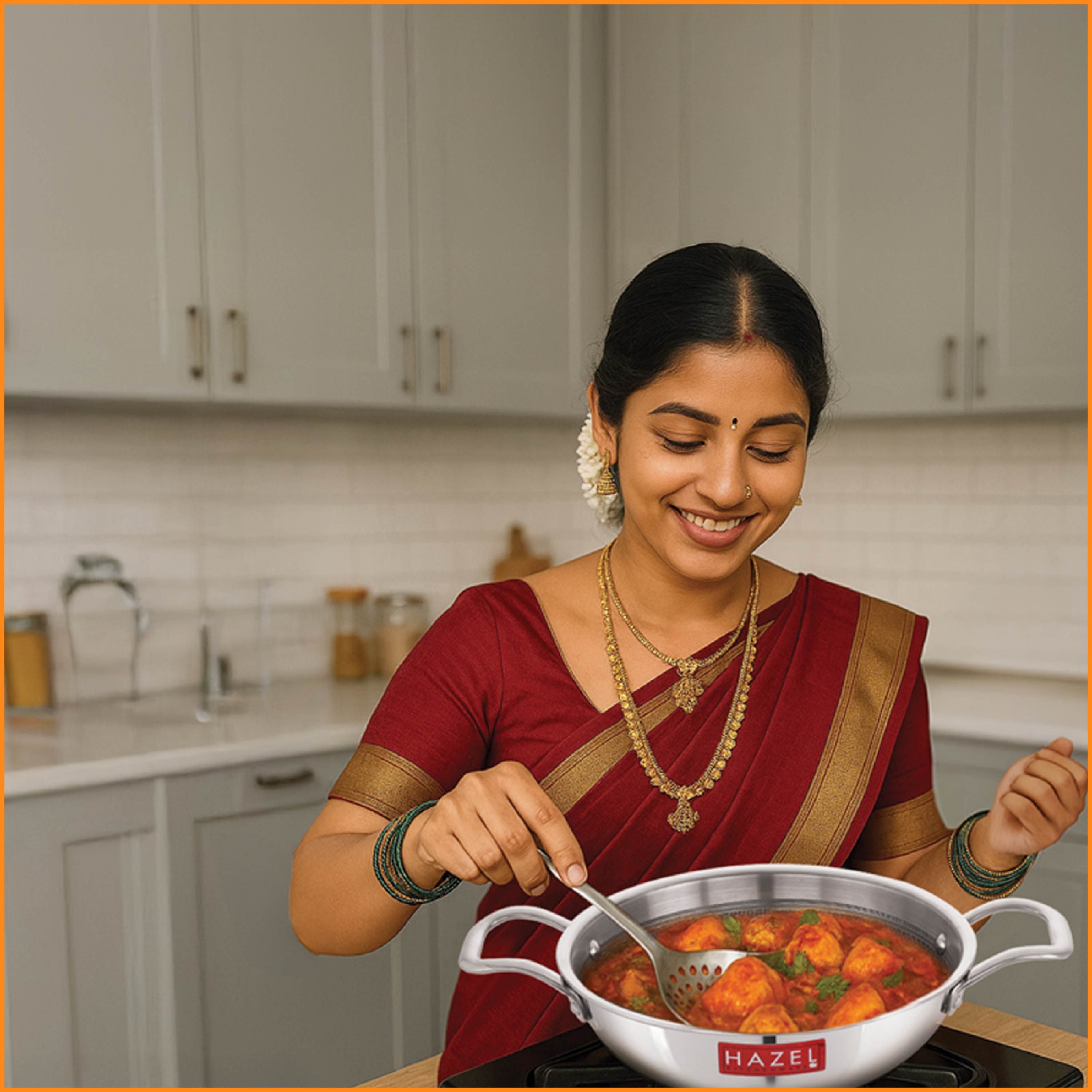 HAZEL Non-Stick Honeycomb Triply Steel Kadhai| 24cm - 2.5L | Induction Compatible
