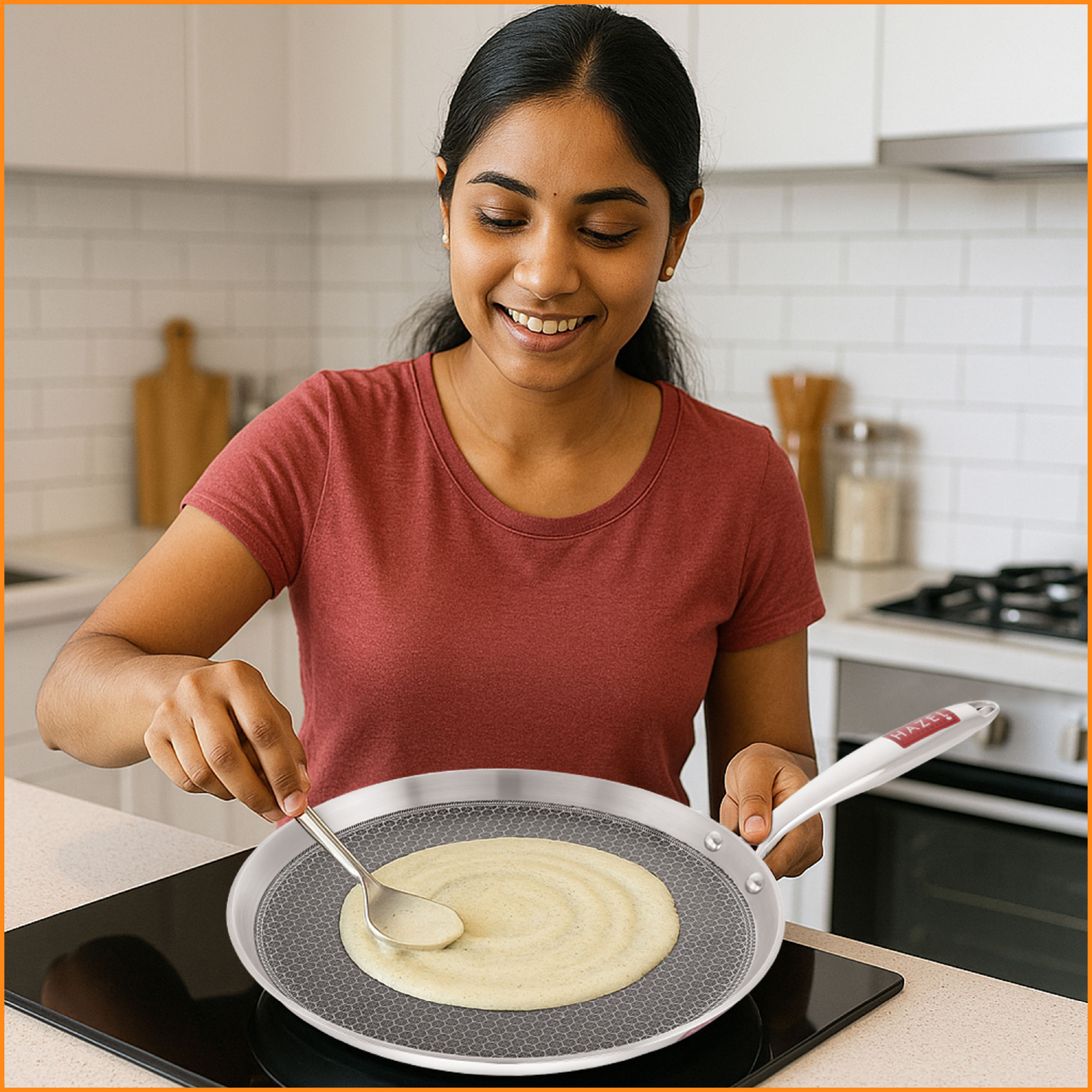 HAZEL Nonstick Dosa Tawa 26.3cm | Honeycomb Triply Steel Flat Tawa | Induction & Gas Compatible Tava