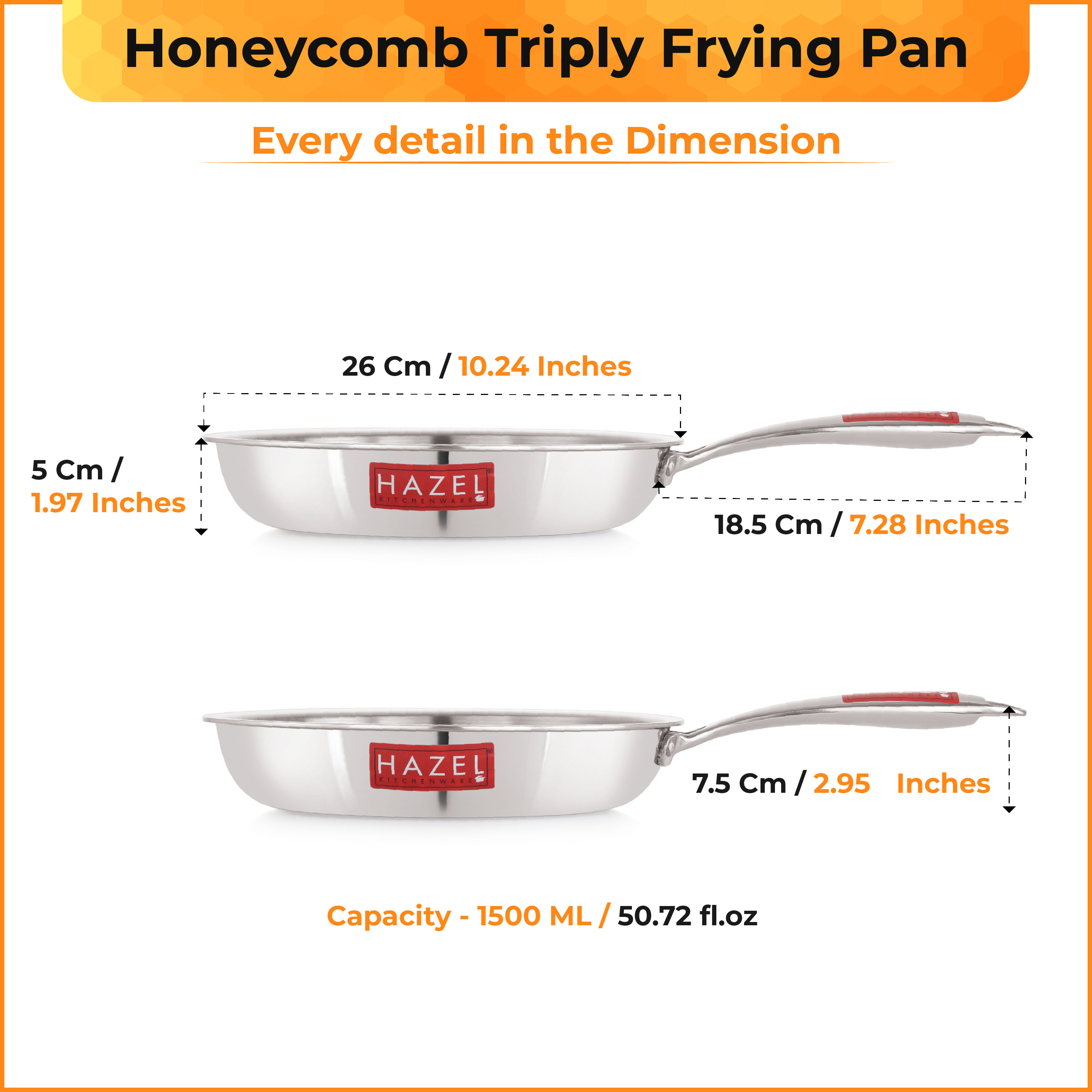 HAZEL Nonstick Fry Pan 24 cm with Honeycomb Coating | 1.5L Triply Frying Pan | Induction Compatible