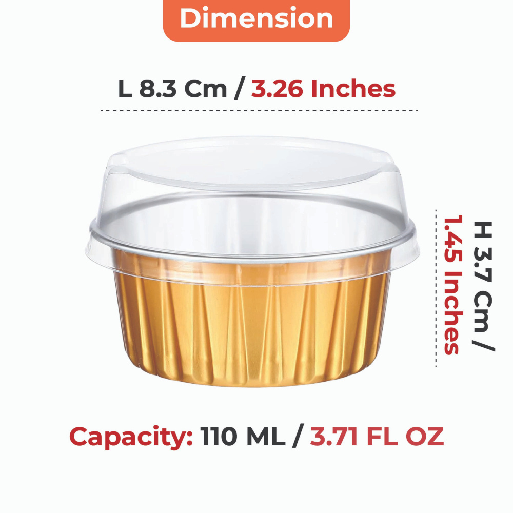 HAZEL 110ml Round Aluminium Foil Container for Cake, Muffin, Pudding | Oven Safe Disposable Dabba (Set of 10)
