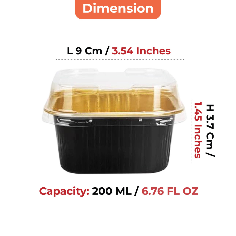 HAZEL 200ml Square Aluminium Foil Container for Cake, Brownie, Snacks | Oven Safe Disposable Dabba (Set of 10)