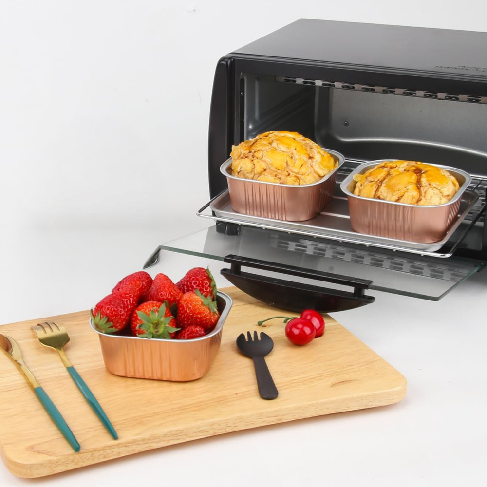 HAZEL 200ml Square Aluminium Foil Container for Cake, Brownie, Snacks | Oven Safe Disposable Dabba (Set of 10)