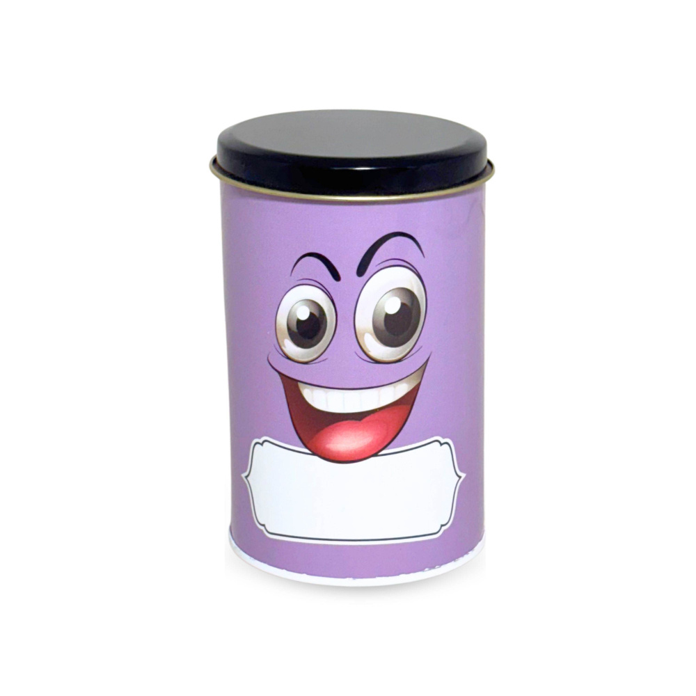 HAZEL Emoji Printed Tin Containers Purple – Colorful Airtight Storage Jars for Gifting & Snacks, 490 ML