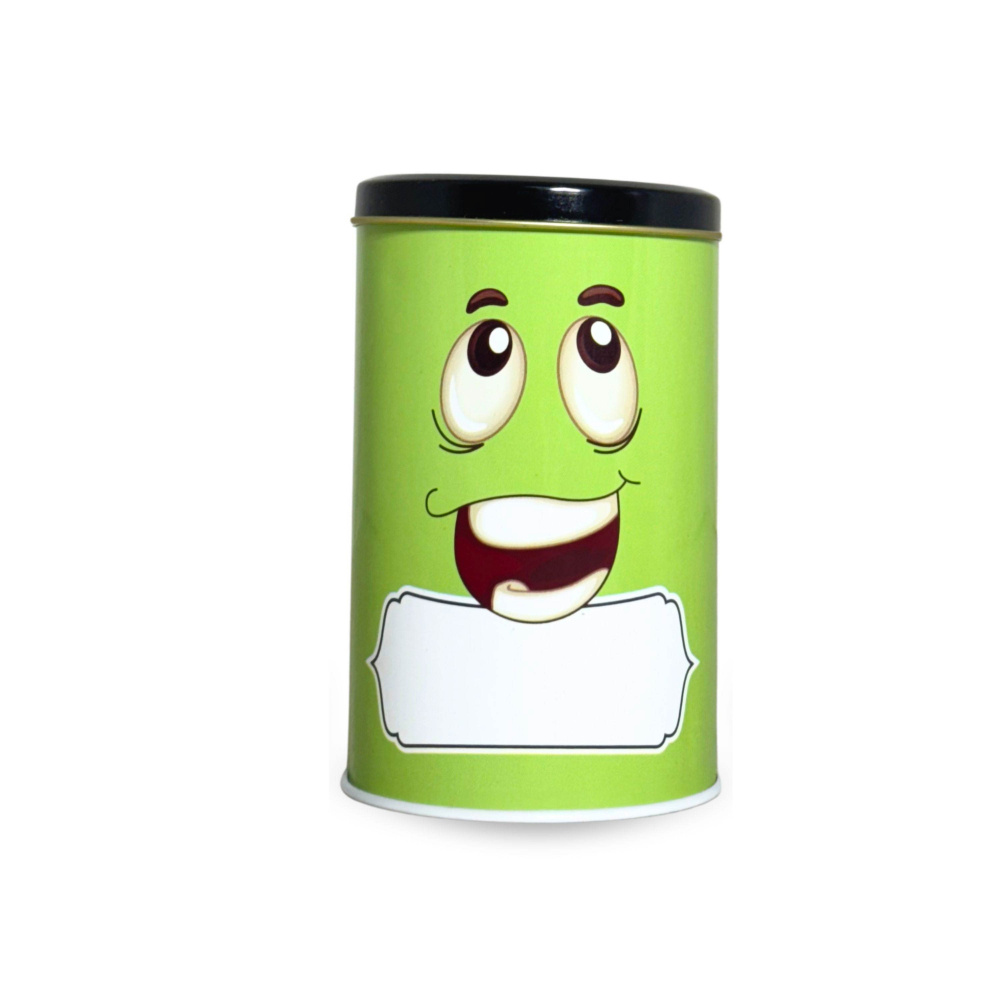 HAZEL Emoji Printed Tin Containers Green – Colorful Airtight Storage Jars for Gifting & Snacks, 490 ML