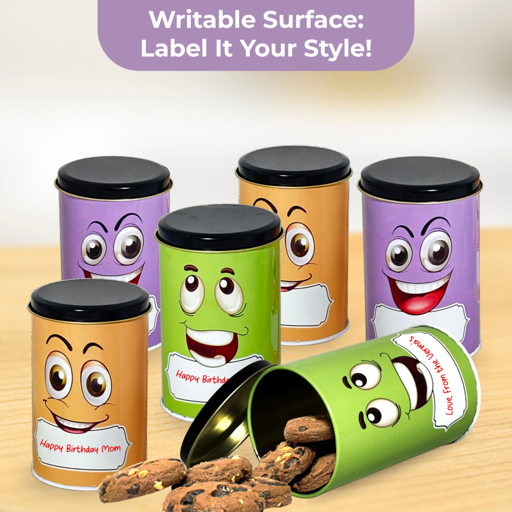 HAZEL Emoji Printed Tin Containers Green – Colorful Airtight Storage Jars for Gifting & Snacks, 490 ML