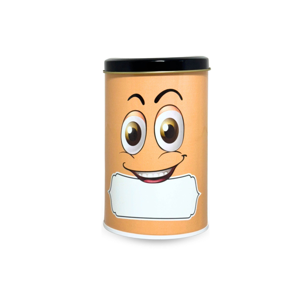 HAZEL Emoji Printed Tin Containers Orange – Colorful Airtight Storage Jars for Gifting & Snacks, 490 ML