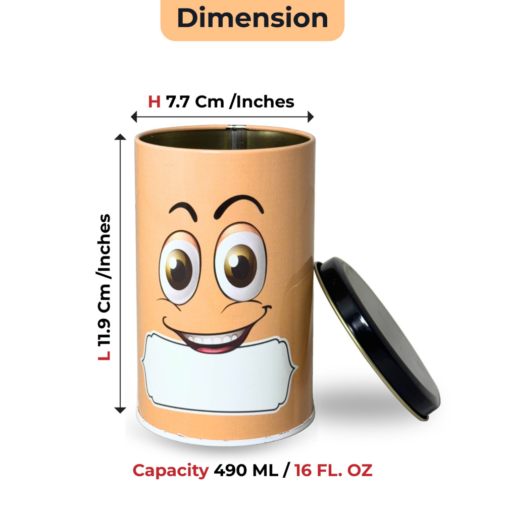 HAZEL Emoji Printed Tin Containers Orange – Colorful Airtight Storage Jars for Gifting & Snacks, 490 ML