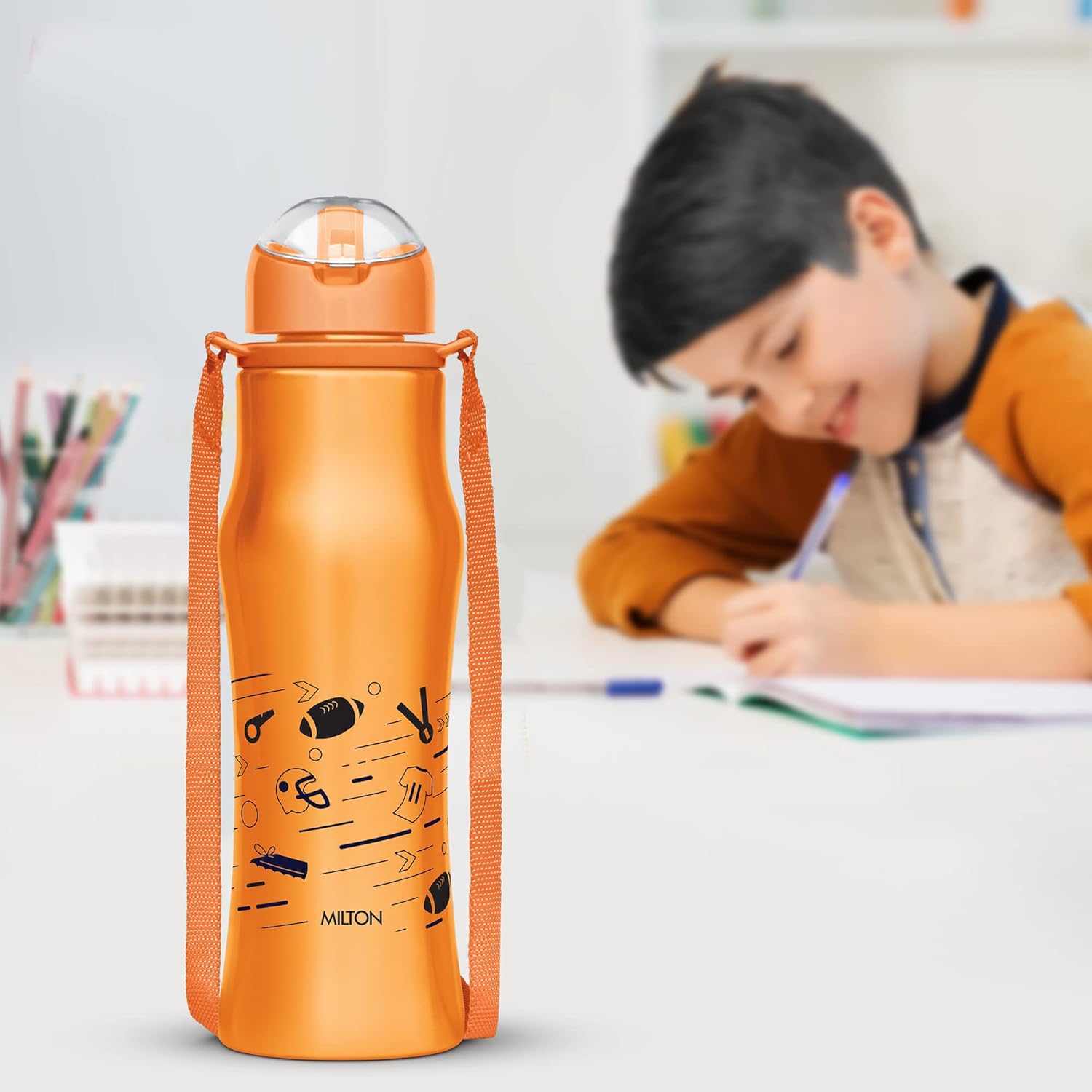 Milton Gaiety 650 Stainless Steel Sipper Water Bottle 600 ml, Single Walled, ISI Certified I Leak Proof Lid, Rust Proof I For School, Office, Gym I Orange