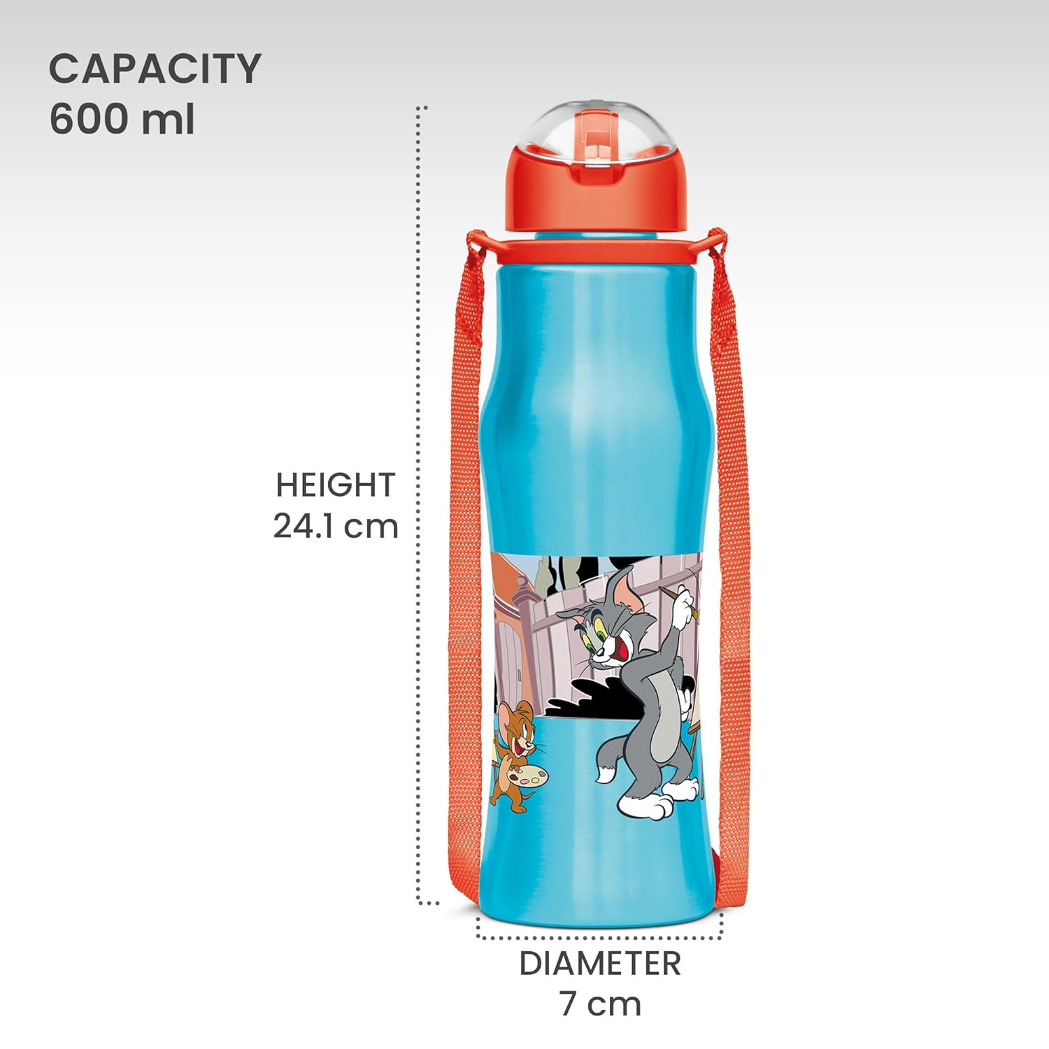 Milton Sipmate 650 Stainless Steel Sipper Water Bottle 600 ml, Single Walled, ISI Certified I Leak Proof Lid, Rust Proof I For School, Office, Gym I Blue (Tom & Jerry)