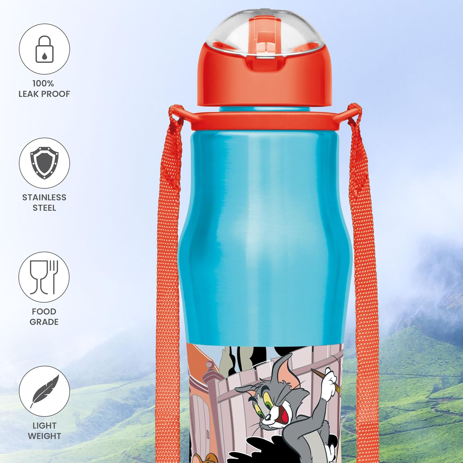 Milton Sipmate 650 Stainless Steel Sipper Water Bottle 600 ml, Single Walled, ISI Certified I Leak Proof Lid, Rust Proof I For School, Office, Gym I Blue (Tom & Jerry)