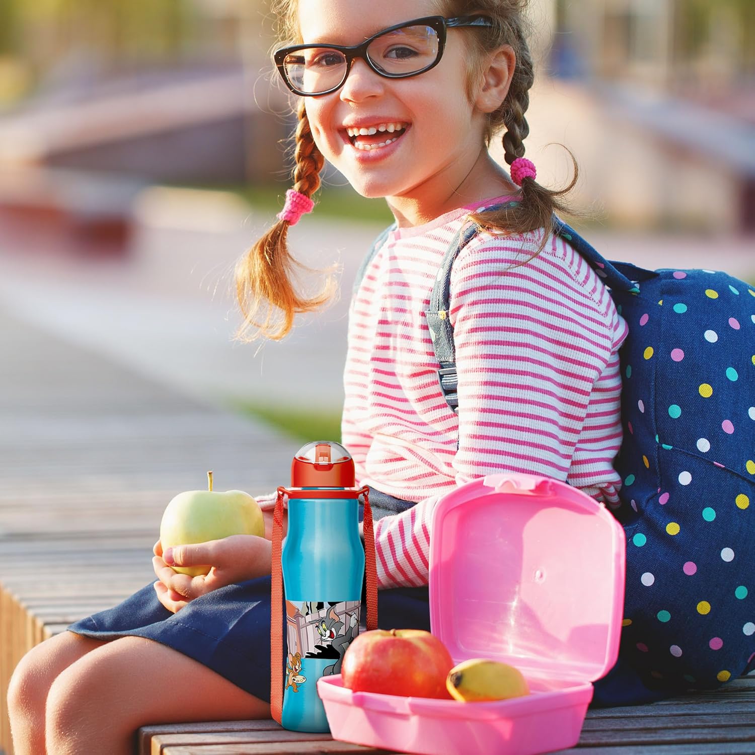 Milton Sipmate 650 Stainless Steel Sipper Water Bottle 600 ml, Single Walled, ISI Certified I Leak Proof Lid, Rust Proof I For School, Office, Gym I Blue (Tom & Jerry)