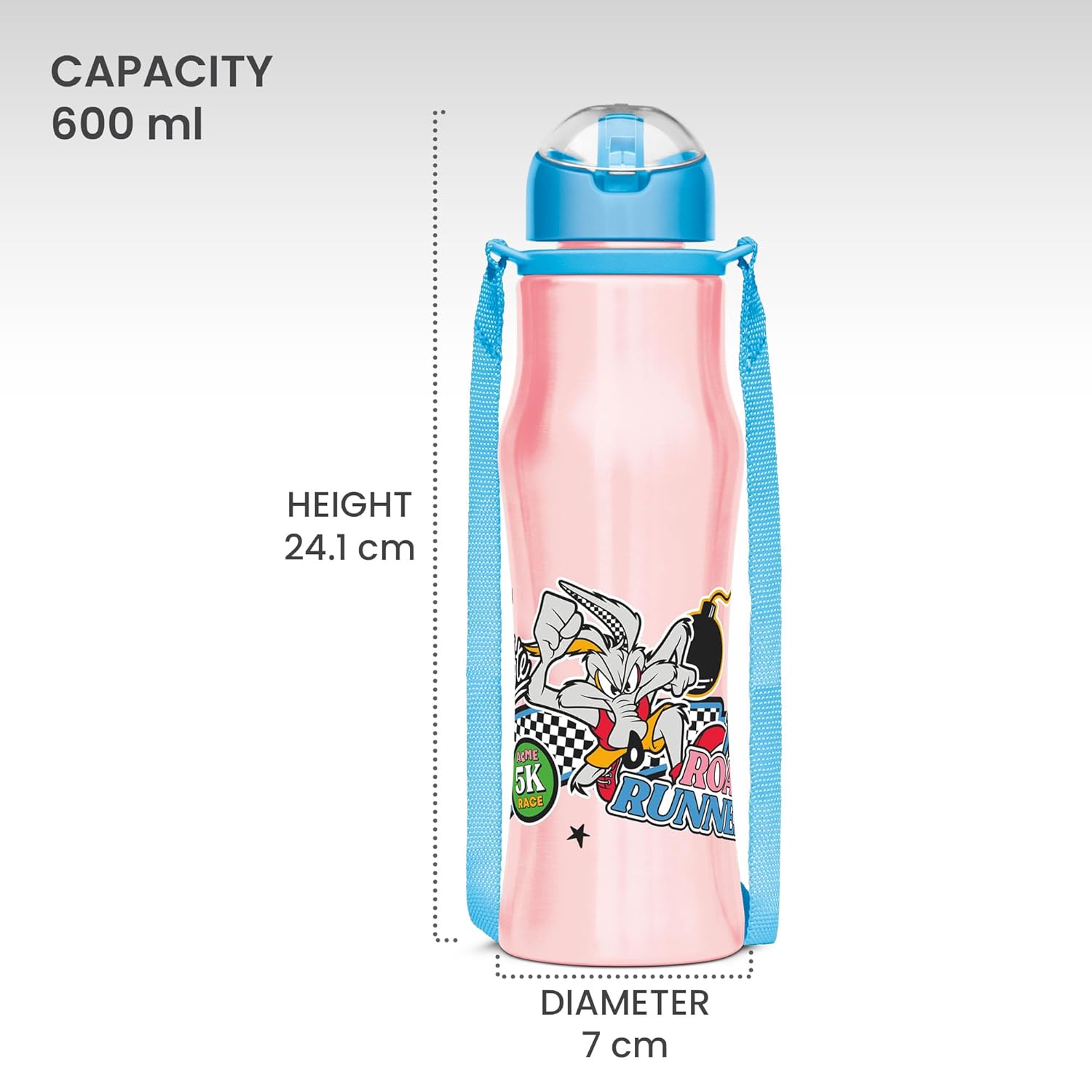 Milton Sipmate 650 Stainless Steel Sipper Water Bottle 600 ml, Single Walled, ISI Certified I Leak Proof Lid, Rust Proof I For School, Office, Gym I Blue (Loony Toons)