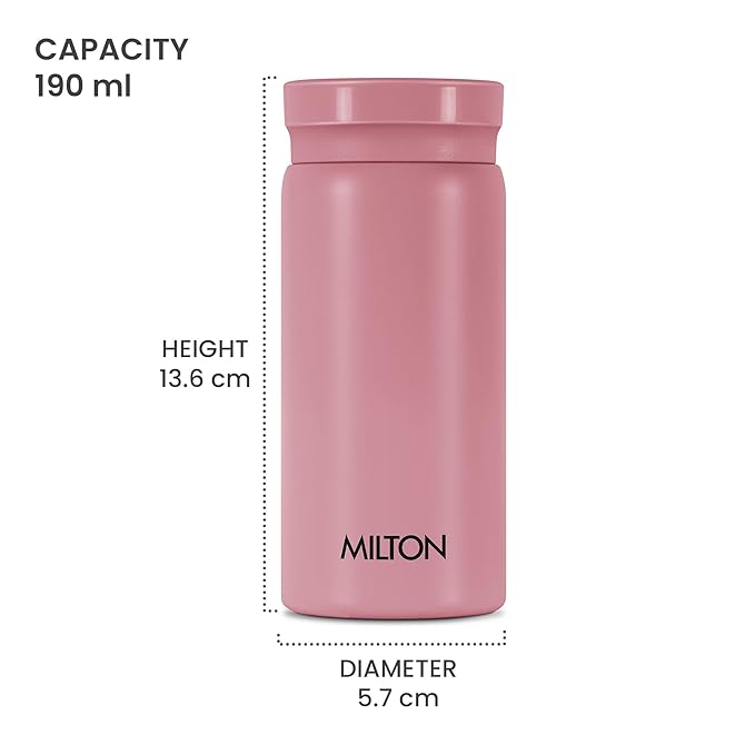 Milton Minimate 200 Thermosteel Insulated Water Bottle, 190 ml, 24 Hr Hot and Cold | Leak Proof Lid, ISI Certified I Vacuum Insulated | for Office, Gym, School | Berry
