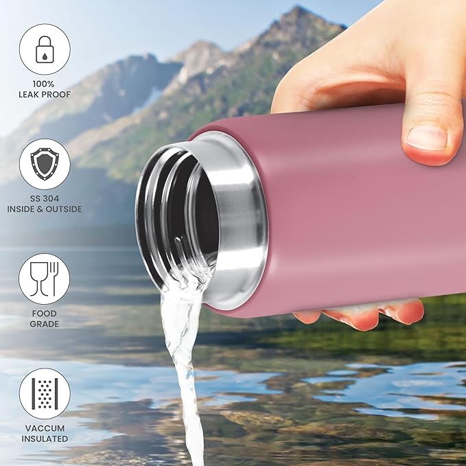 Milton Minimate 200 Thermosteel Insulated Water Bottle, 190 ml, 24 Hr Hot and Cold | Leak Proof Lid, ISI Certified I Vacuum Insulated | for Office, Gym, School | Berry
