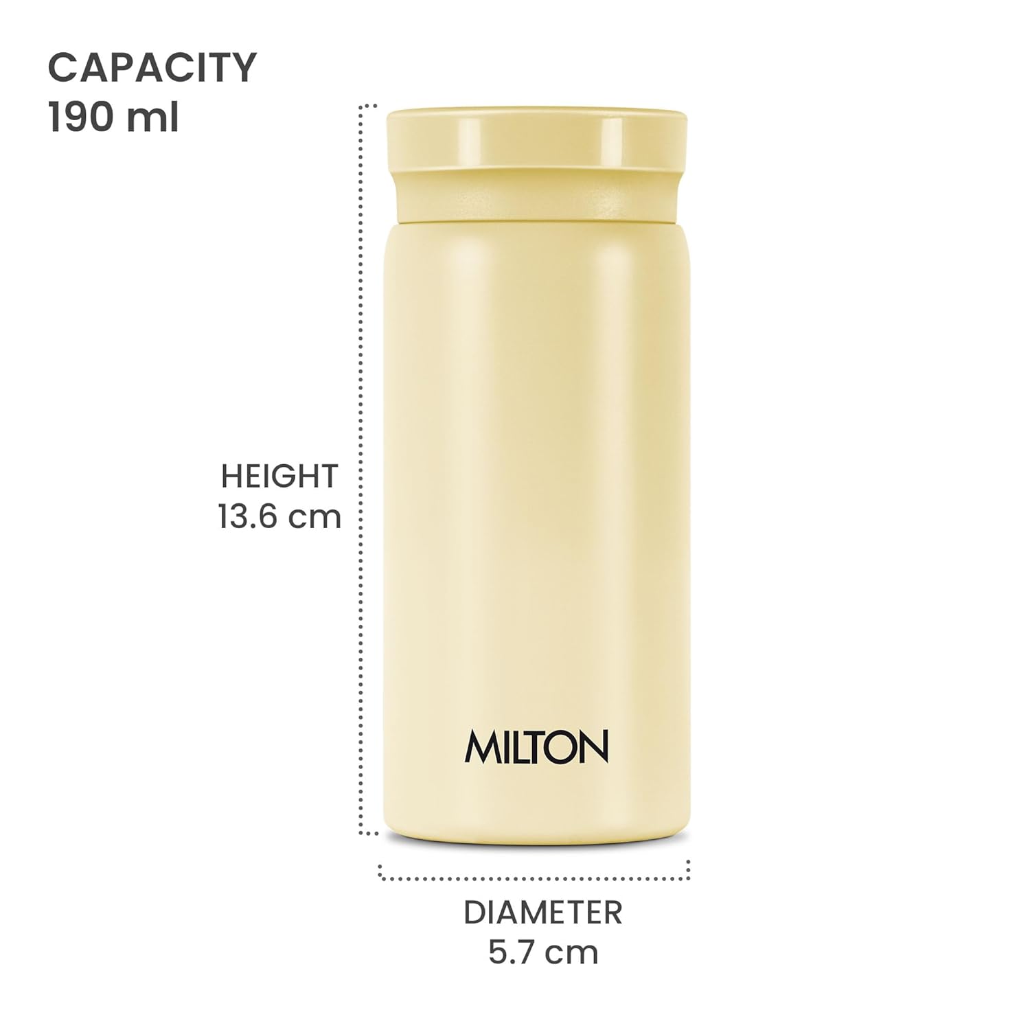 Milton Minimate 200 Thermosteel Insulated Water Bottle, 190 ml, 24 Hr Hot and Cold | Leak Proof Lid, ISI Certified I Vacuum Insulated | for Office, Gym, School | Ivory