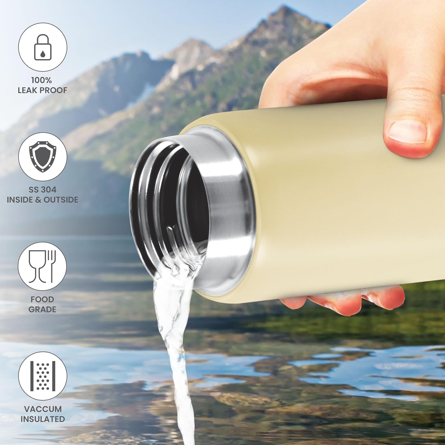 Milton Minimate 200 Thermosteel Insulated Water Bottle, 190 ml, 24 Hr Hot and Cold | Leak Proof Lid, ISI Certified I Vacuum Insulated | for Office, Gym, School | Ivory