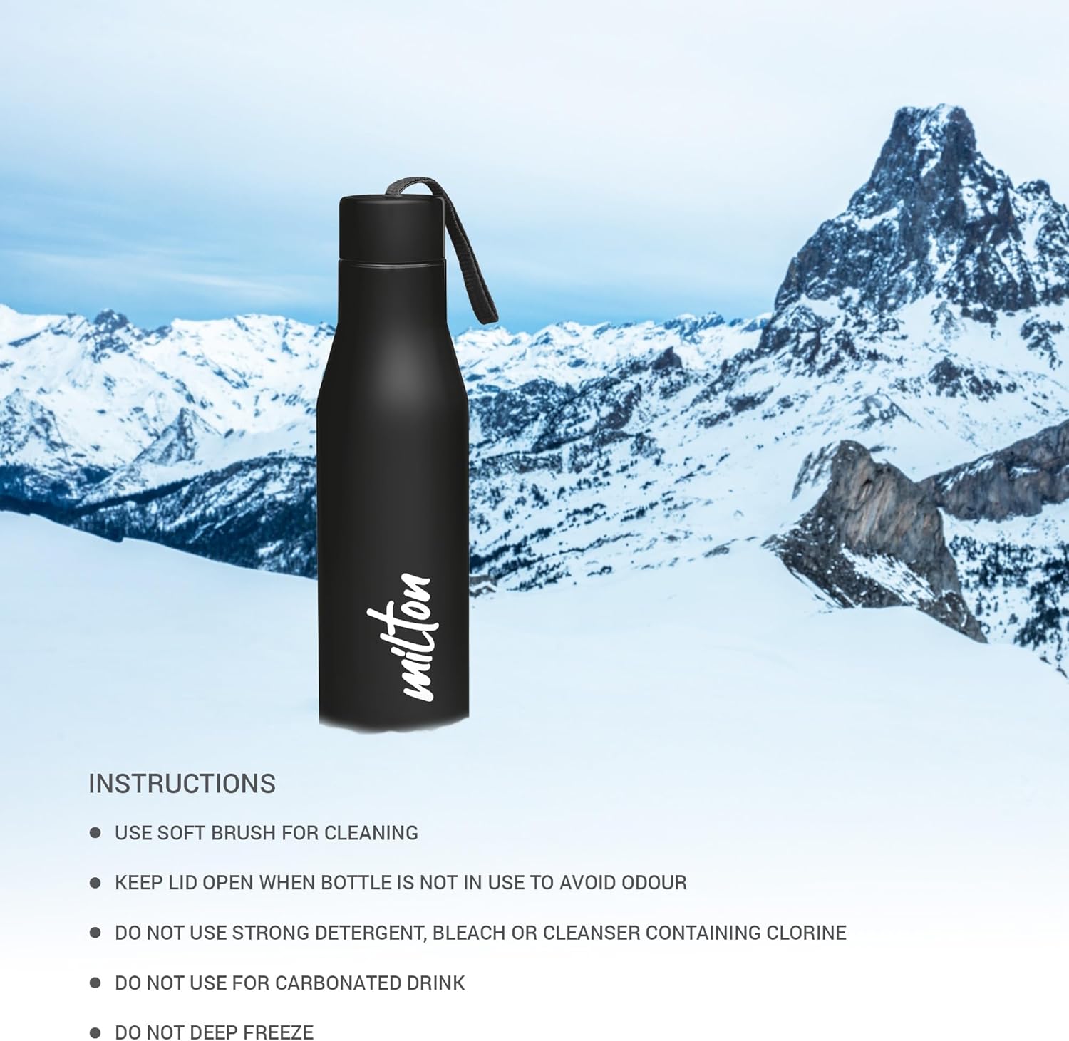 Milton Super 1000 Stainless Steel Water Bottle 1 ltr, Single Walled, ISI Certified I Leak Proof Lid, Rust Proof I For School, Office, Gym I Black