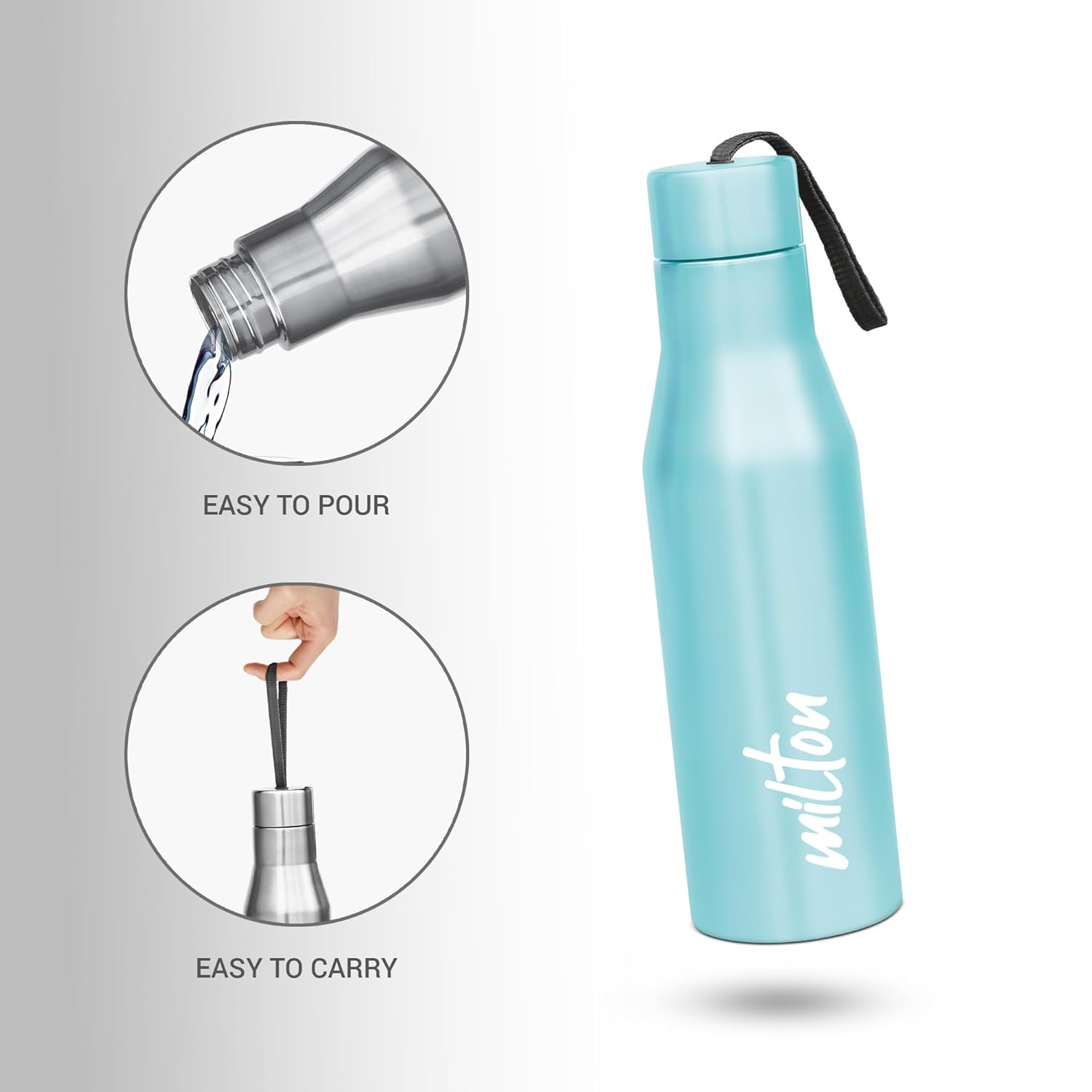 Milton Super 1000 Stainless Steel Water Bottle 1 ltr, Single Walled, ISI Certified I Leak Proof Lid, Rust Proof I For School, Office, Gym I Sky Blue