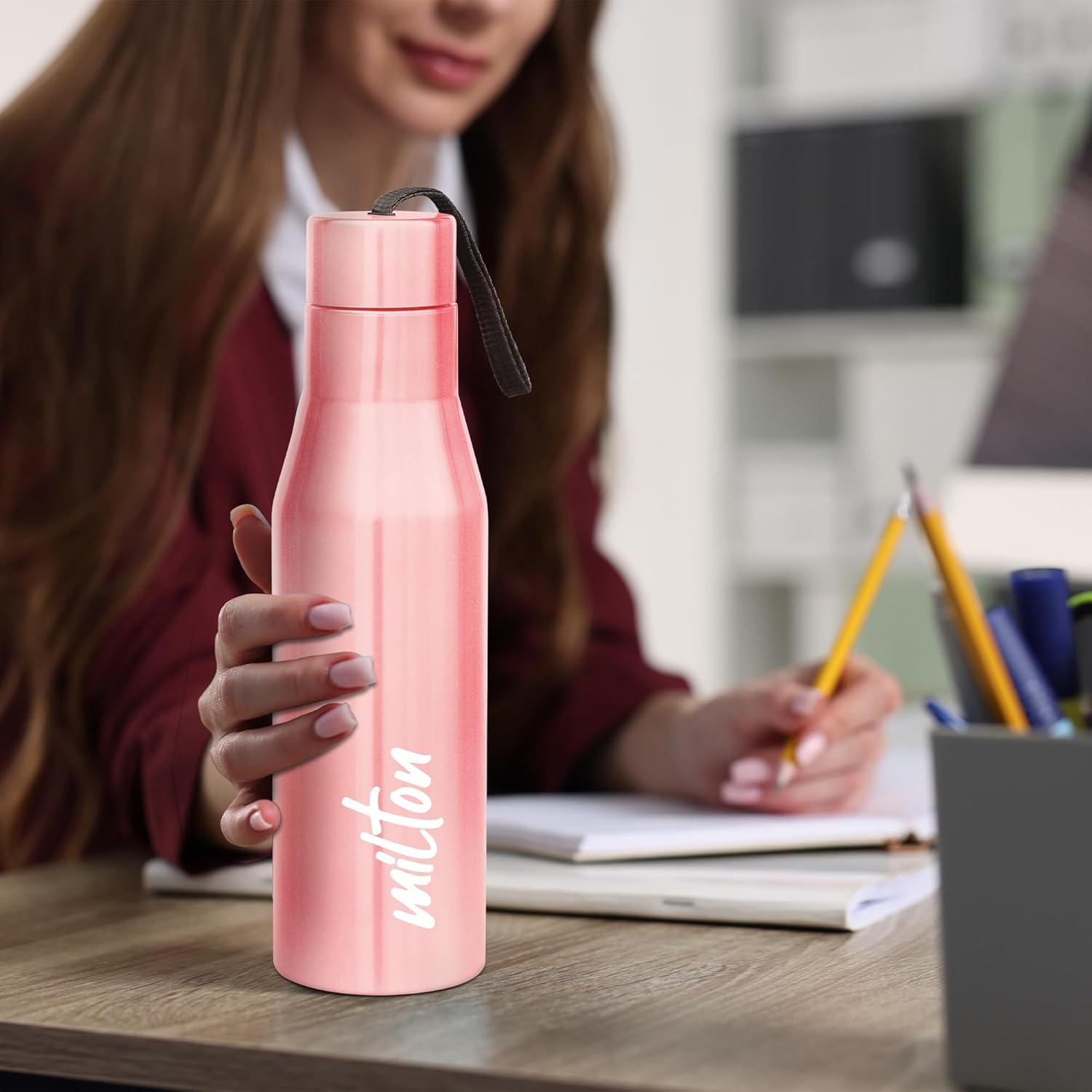 Milton Super 1000 Stainless Steel Water Bottle 1 ltr, Single Walled, ISI Certified I Leak Proof Lid, Rust Proof I For School, Office, Gym I Light Pink