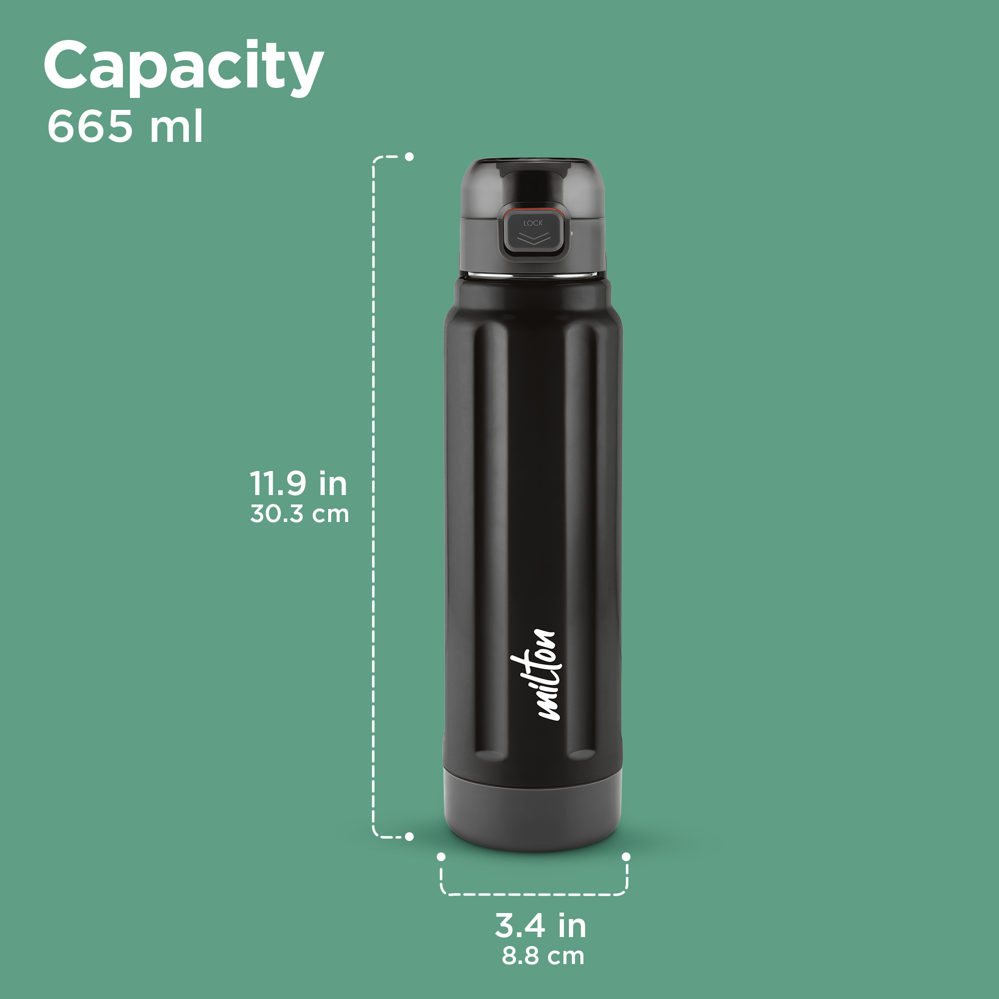 Milton Taurus 900 Steel Thermoware Cold PU Insulated, Leak Proof Water Bottle 640 ml Bottle (Pack of 1, Teal Blue, Steel)