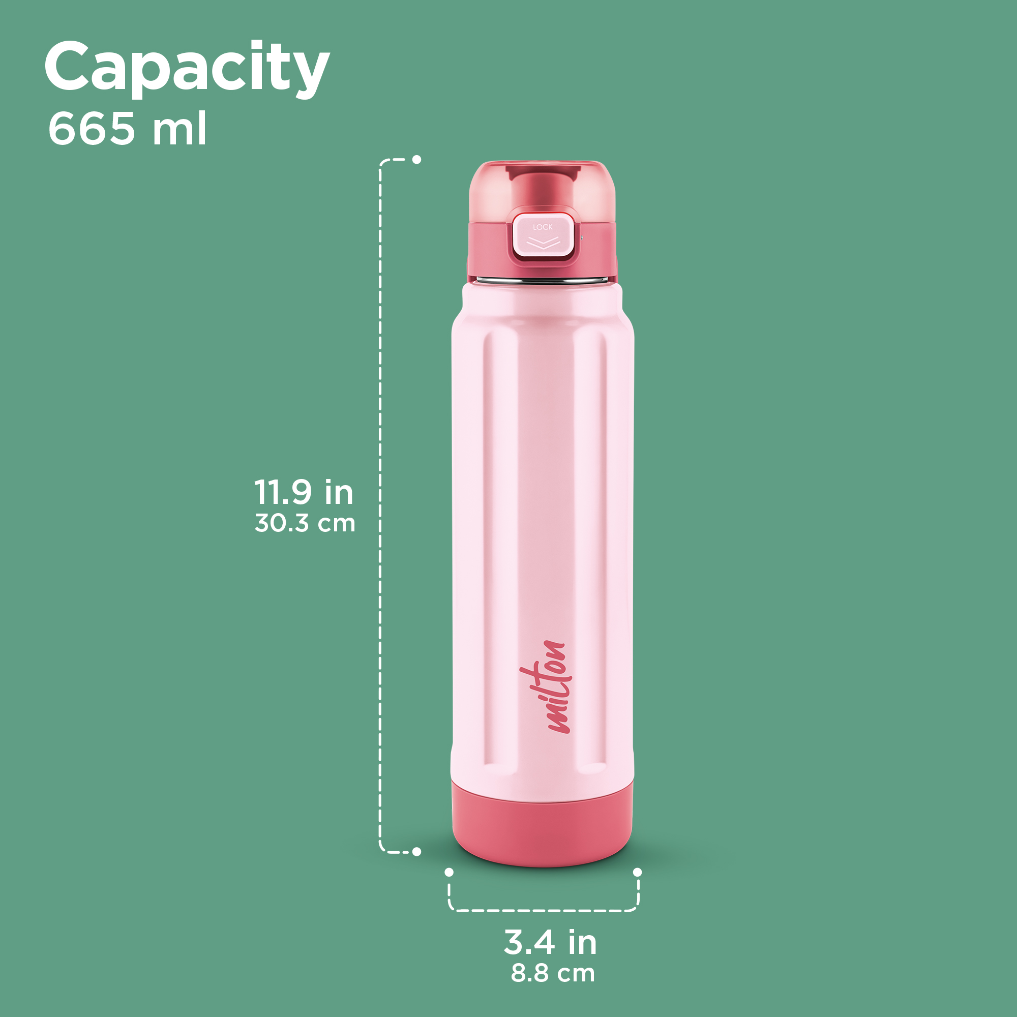 Milton Taurus 900 Steel Thermoware Cold PU Insulated, Leak Proof Water Bottle 640 ml Bottle (Pack of 1, Light Pink, Steel)