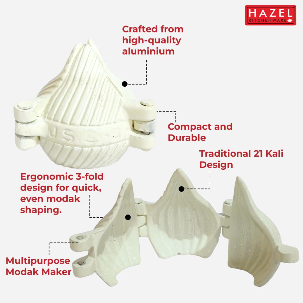 HAZEL Aluminium Modak Mould | 21 Kali Modak Maker | Traditional Modak Sacha for Ganpati | Laddu Ladoo Peda Mould