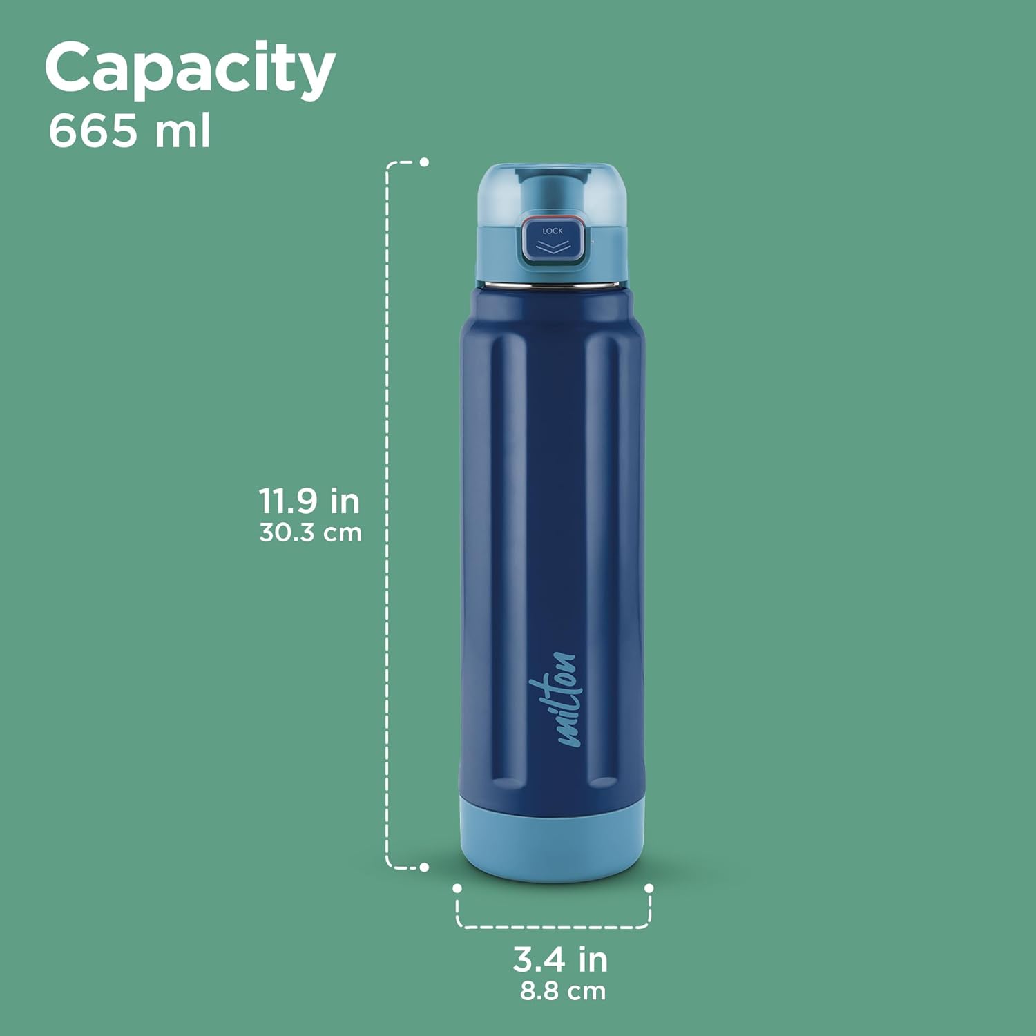 Milton Taurus 900 Steel Thermoware Cold PU Insulated, Leak Proof Water Bottle 665 ml Bottle (Pack of 1, Black, Steel)