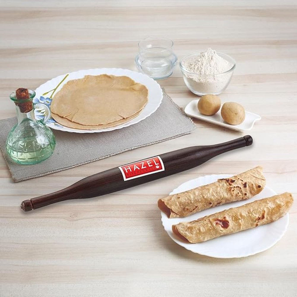 HAZEL Wooden Roti Roller Seasame Belan Large, 34 Cm, Dark Brown, 1 Pc
