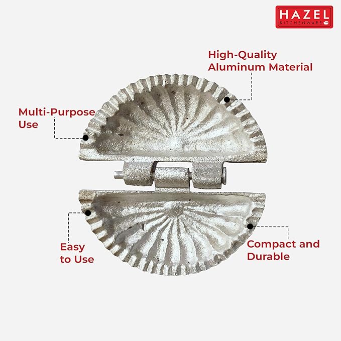 HAZEL Aluminum Gujiya Karanji Maker | Gujiya Press Mould for Snacks, Dumplings, Momos & Pastry Making