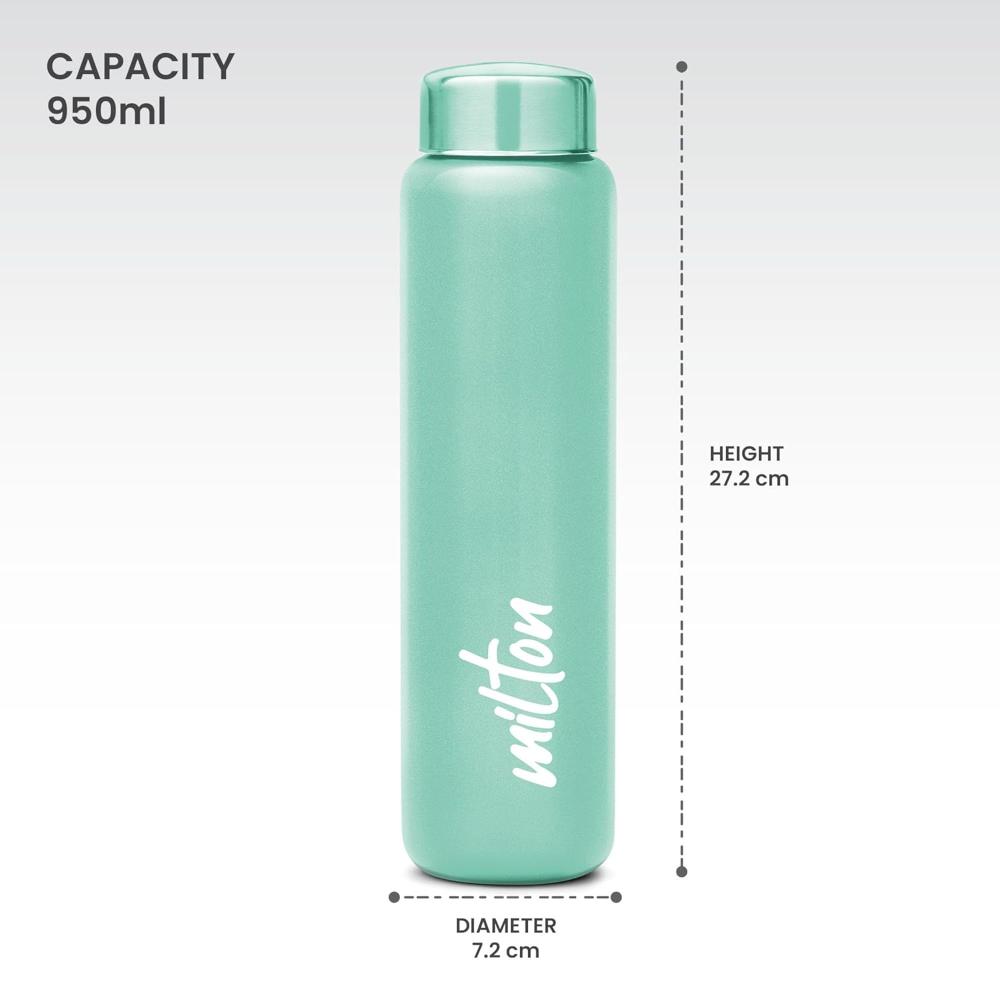 MILTON Aqua 1000 Stainless Steel Water Bottle 950 ml, Single Walled, ISI Certified I Leak Proof Lid, Rust Proof I For School, Office, Gym I Light Green