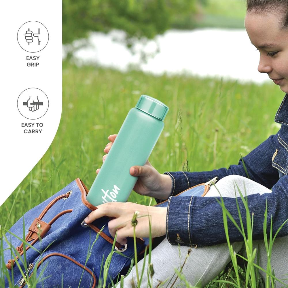 MILTON Aqua 1000 Stainless Steel Water Bottle 950 ml, Single Walled, ISI Certified I Leak Proof Lid, Rust Proof I For School, Office, Gym I Light Green