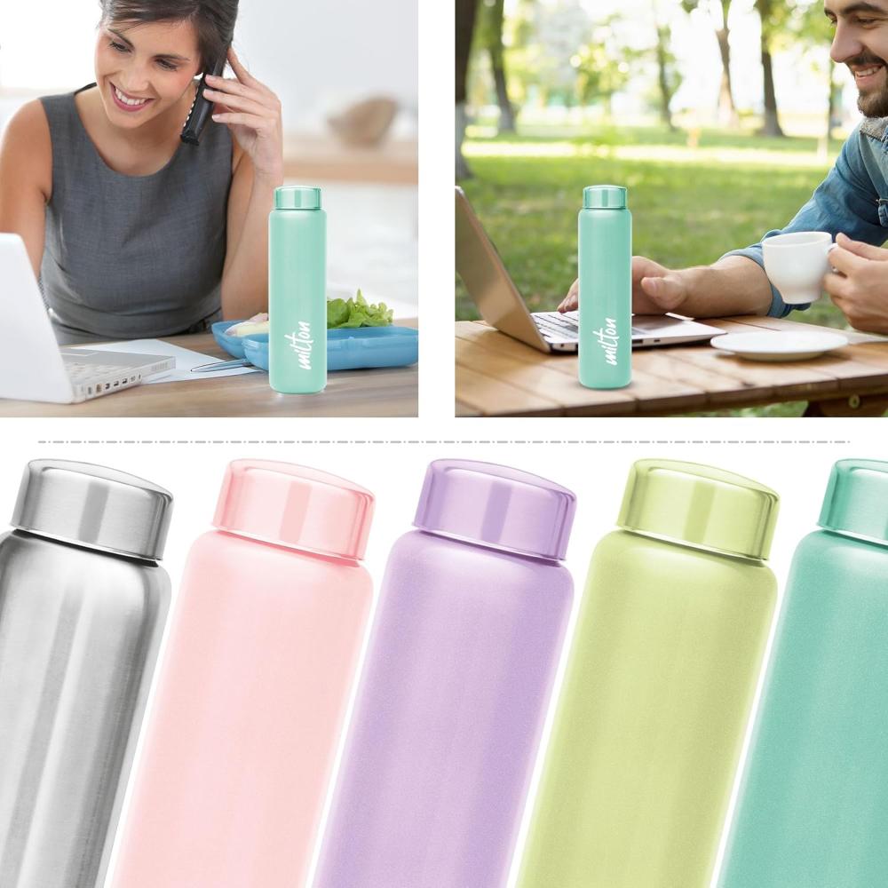 MILTON Aqua 1000 Stainless Steel Water Bottle 950 ml, Single Walled, ISI Certified I Leak Proof Lid, Rust Proof I For School, Office, Gym I Light Green