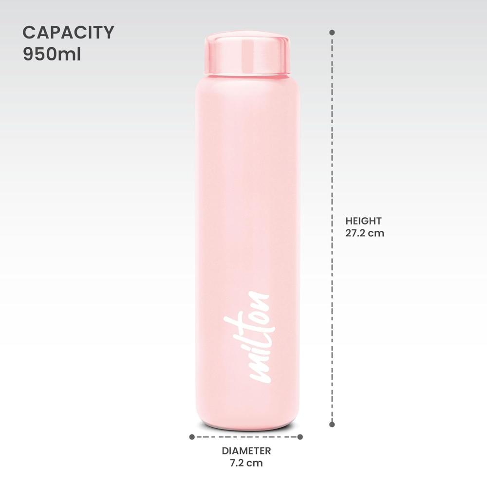 MILTON Aqua 1000 Stainless Steel Water Bottle 950 ml, Single Walled, ISI Certified I Leak Proof Lid, Rust Proof I For School, Office, Gym I Pink