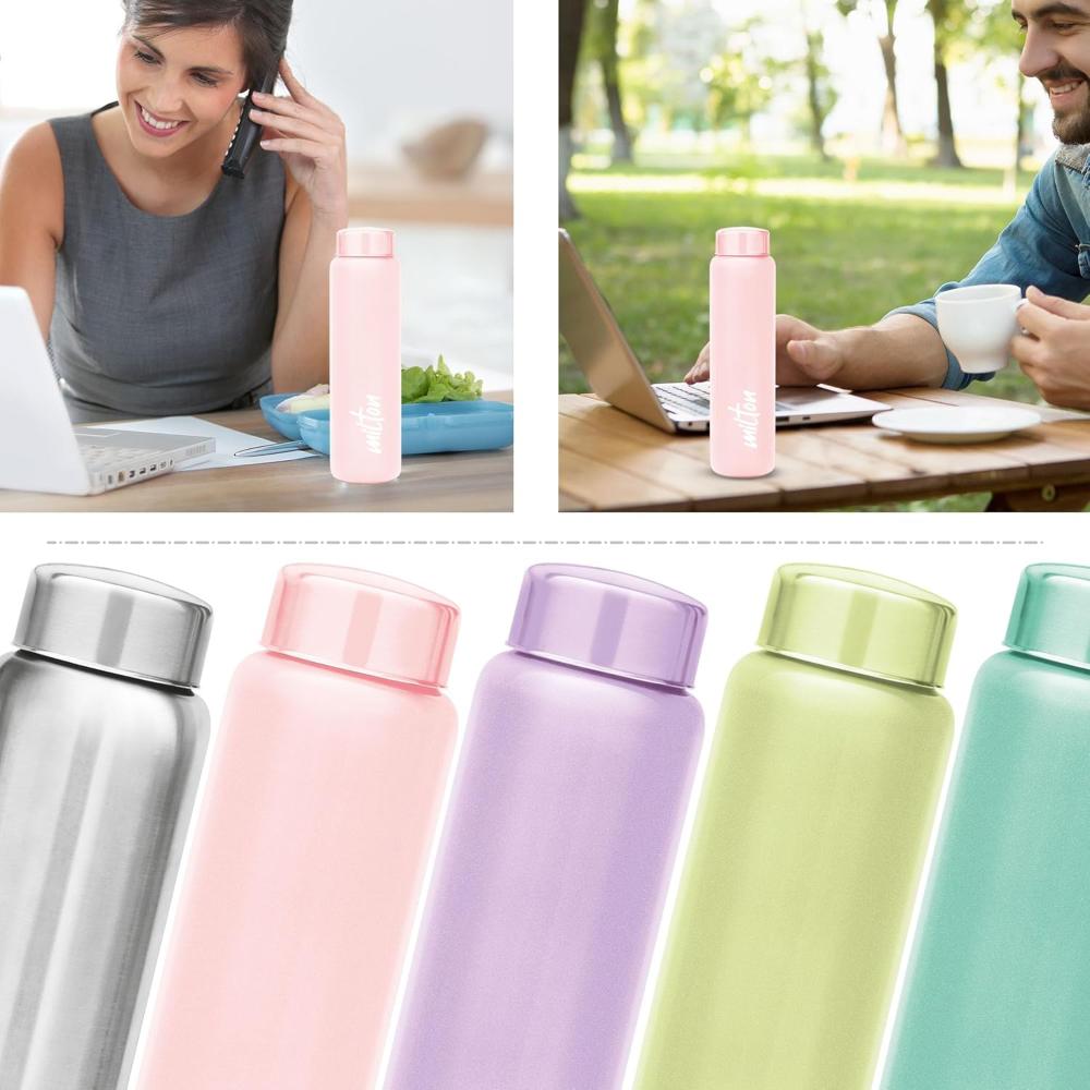 MILTON Aqua 1000 Stainless Steel Water Bottle 950 ml, Single Walled, ISI Certified I Leak Proof Lid, Rust Proof I For School, Office, Gym I Pink
