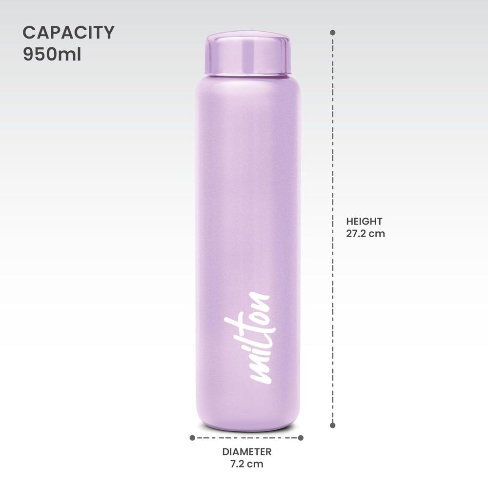 MILTON Aqua 1000 Stainless Steel Water Bottle 950 ml, Single Walled, ISI Certified I Leak Proof Lid, Rust Proof I For School, Office, Gym I Purple