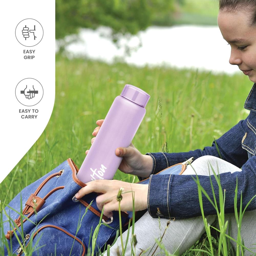 MILTON Aqua 1000 Stainless Steel Water Bottle 950 ml, Single Walled, ISI Certified I Leak Proof Lid, Rust Proof I For School, Office, Gym I Purple