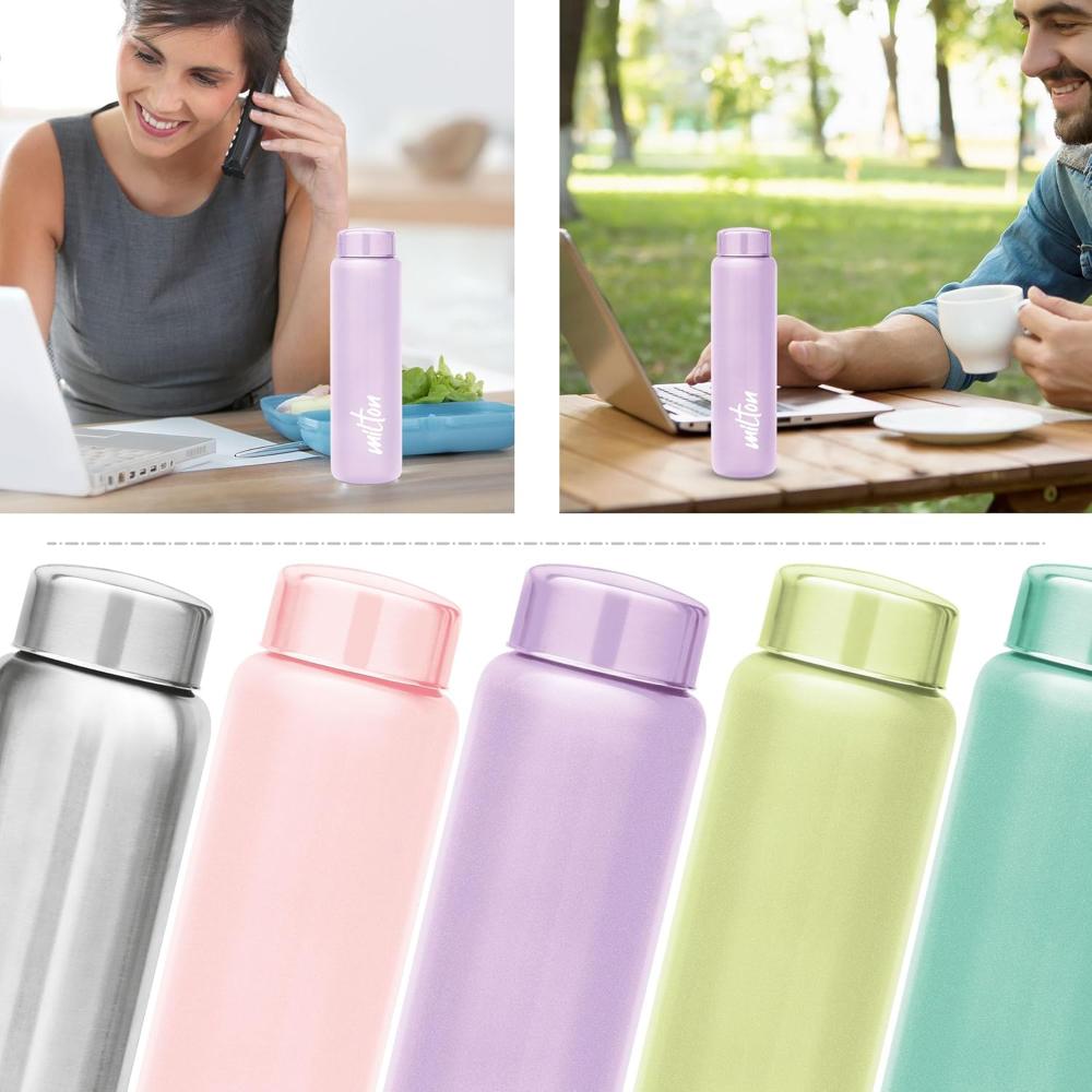 MILTON Aqua 1000 Stainless Steel Water Bottle 950 ml, Single Walled, ISI Certified I Leak Proof Lid, Rust Proof I For School, Office, Gym I Purple
