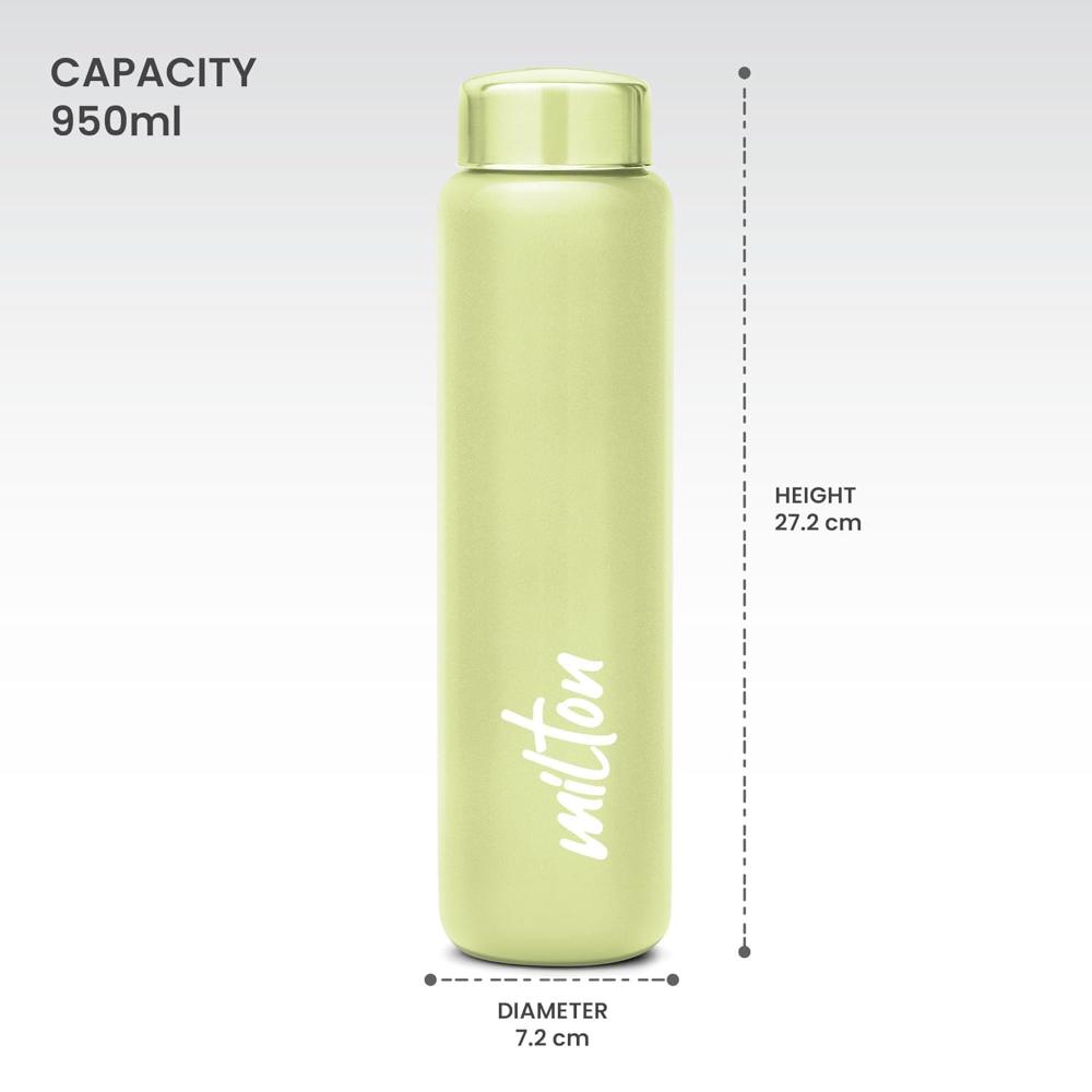 MILTON Aqua 1000 Stainless Steel Water Bottle 950 ml, Single Walled, ISI Certified I Leak Proof Lid, Rust Proof I For School, Office, Gym I Pista Green
