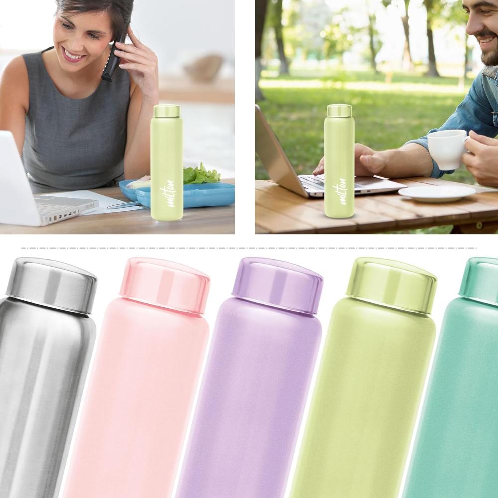 MILTON Aqua 1000 Stainless Steel Water Bottle 950 ml, Single Walled, ISI Certified I Leak Proof Lid, Rust Proof I For School, Office, Gym I Pista Green