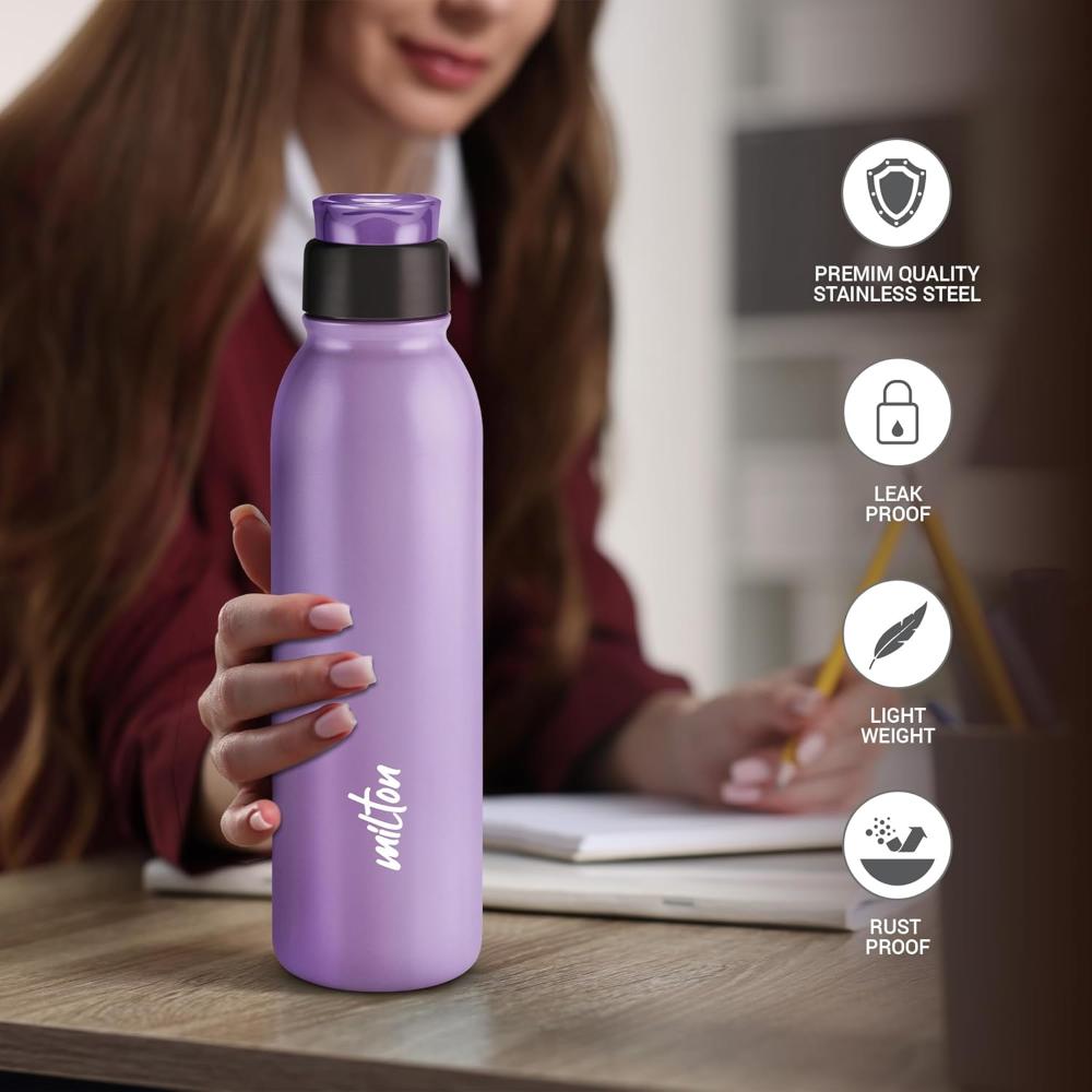 MILTON Caper 1000 Stainless Steel Water Bottle 870 ml, Single Walled, ISI Certified I Leak Proof Lid, Rust Proof I For School, Office, Gym I Purple