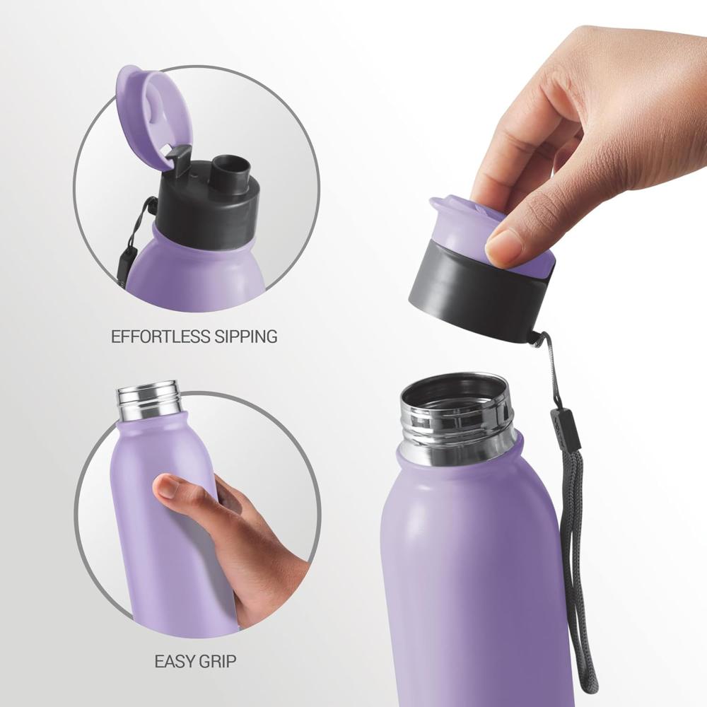 MILTON Caper 1000 Stainless Steel Water Bottle 870 ml, Single Walled, ISI Certified I Leak Proof Lid, Rust Proof I For School, Office, Gym I Purple