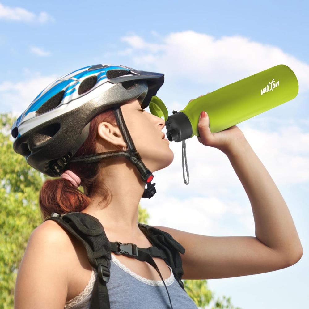 MILTON Caper 1000 Stainless Steel Water Bottle 870 ml, Single Walled, ISI Certified I Leak Proof Lid, Rust Proof I For School, Office, Gym I Neon Green