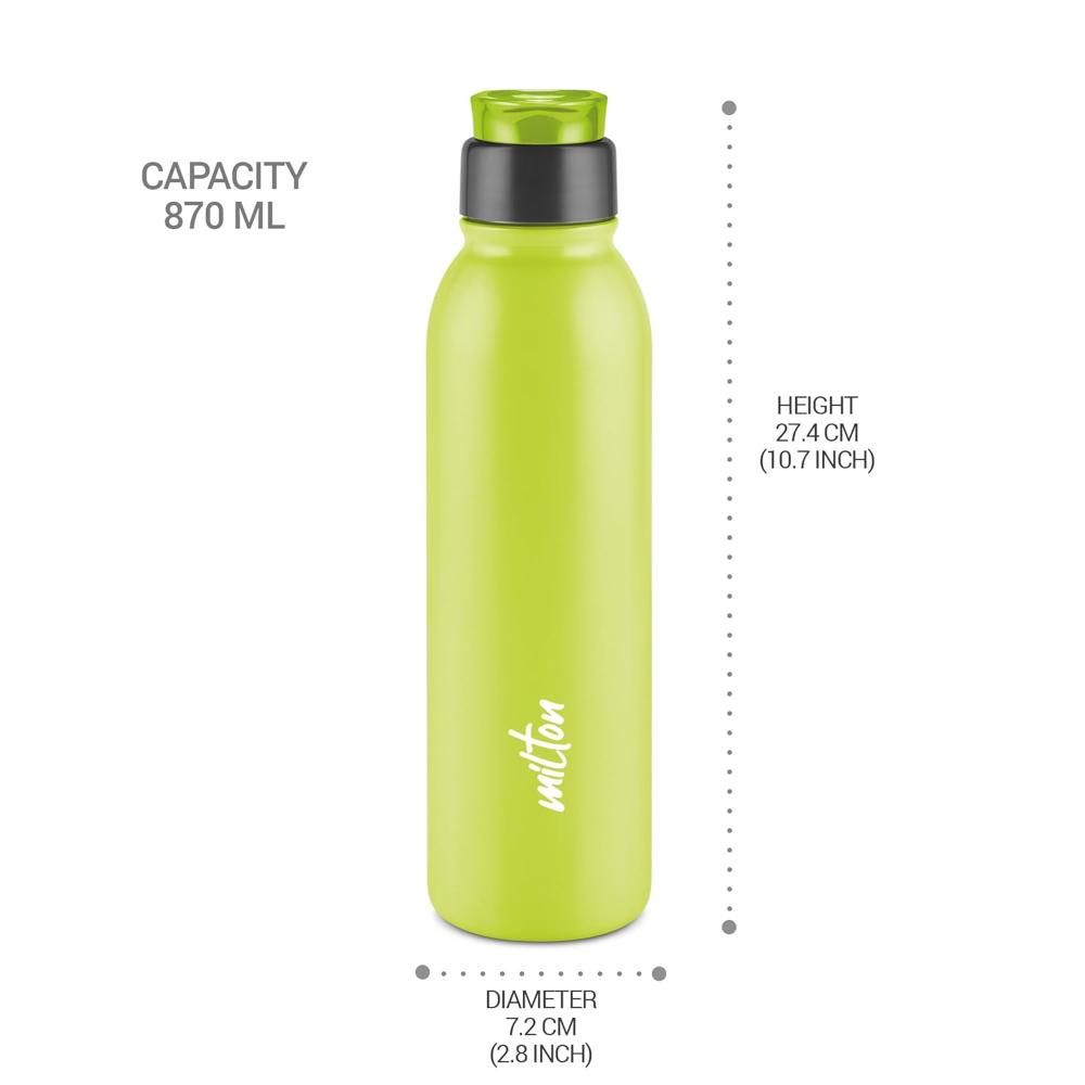 MILTON Caper 1000 Stainless Steel Water Bottle 870 ml, Single Walled, ISI Certified I Leak Proof Lid, Rust Proof I For School, Office, Gym I Neon Green
