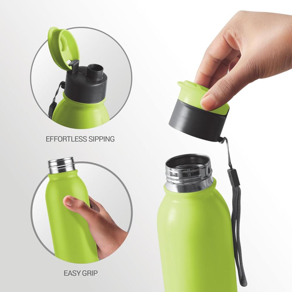 MILTON Caper 1000 Stainless Steel Water Bottle 870 ml, Single Walled, ISI Certified I Leak Proof Lid, Rust Proof I For School, Office, Gym I Neon Green