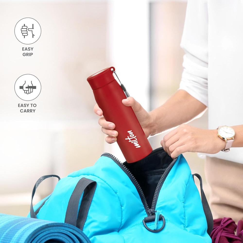 MILTON Handy 650 Stainless Steel Sipper Water Bottle 690 ml, Single Walled, ISI Certified I Leak Proof Lid, Rust Proof I For School, Office, Gym I Red