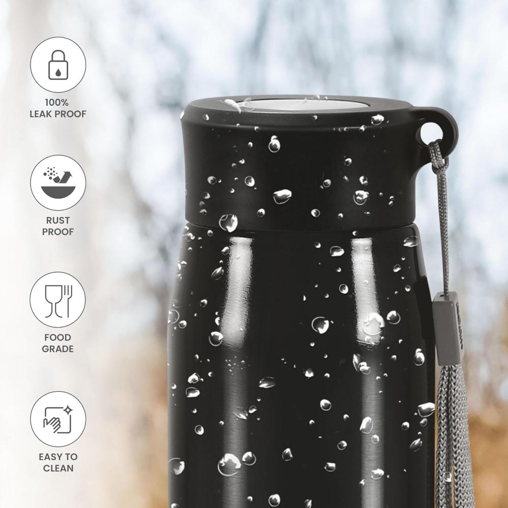 MILTON Handy 650 Stainless Steel Sipper Water Bottle 690 ml, Single Walled, ISI Certified I Leak Proof Lid, Rust Proof I For School, Office, Gym I Black