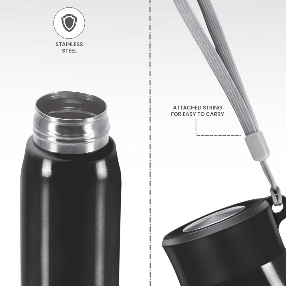 MILTON Handy 650 Stainless Steel Sipper Water Bottle 690 ml, Single Walled, ISI Certified I Leak Proof Lid, Rust Proof I For School, Office, Gym I Black